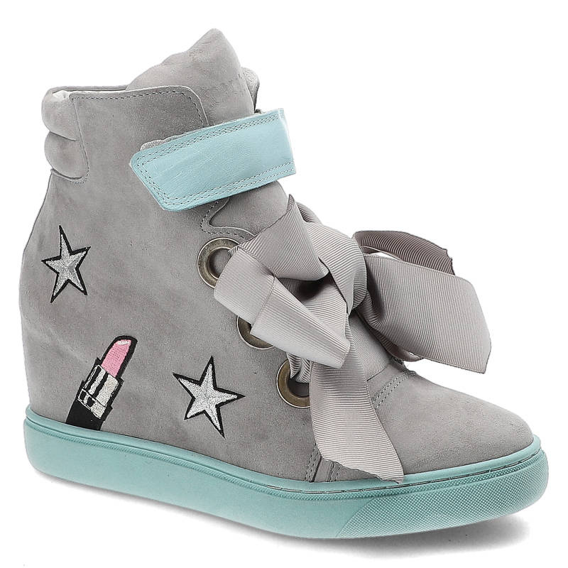 Sneakersy damskie Marshall, skóra naturalna i na koturnie, turkusowe, 6826-T-ZSZ