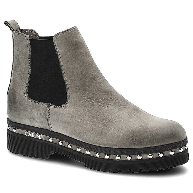 Botki damskie Carinii, skórzane na płaskiej podeszwie, szare, B4618_-J51-000-POL-D10