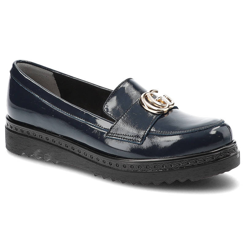 Półbuty damskie Dwunasty Shoes, lakierowana cholewka ze skóry naturalnej wsuwanemasywna podeszwa z bieżnikiem, granatowe, 920