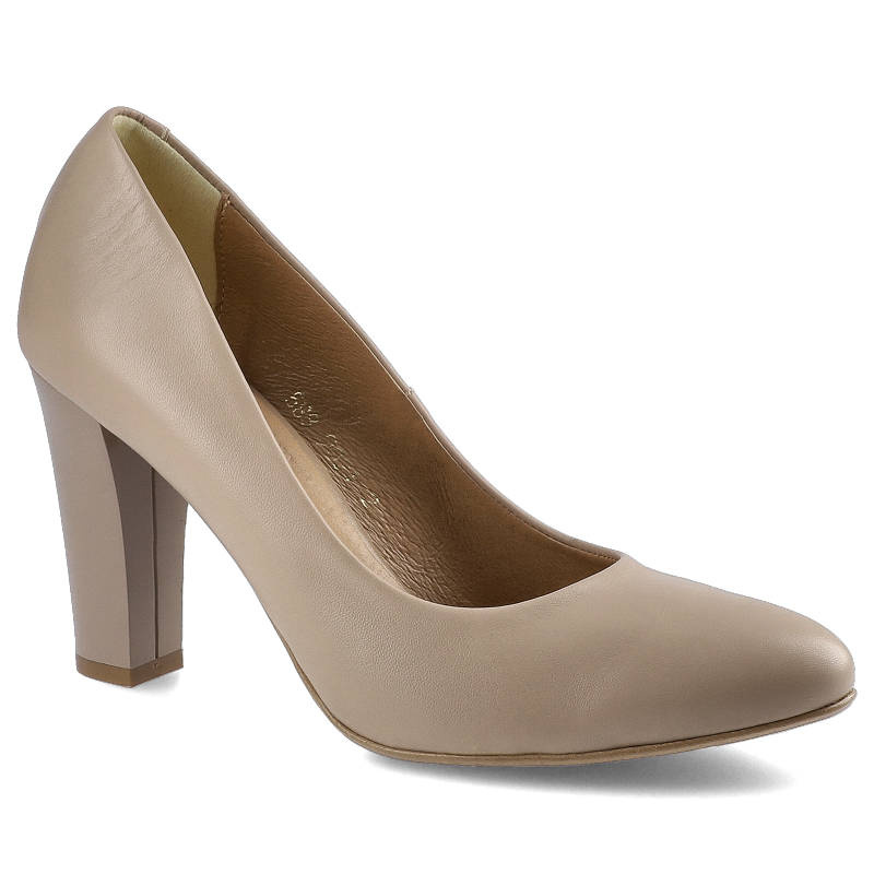 Czółenka damskie Espirito, na wysokim obcasie z gładką cholewką zaokrąglonym noskiem i klasyczną smukłą linią, beżowe, C588