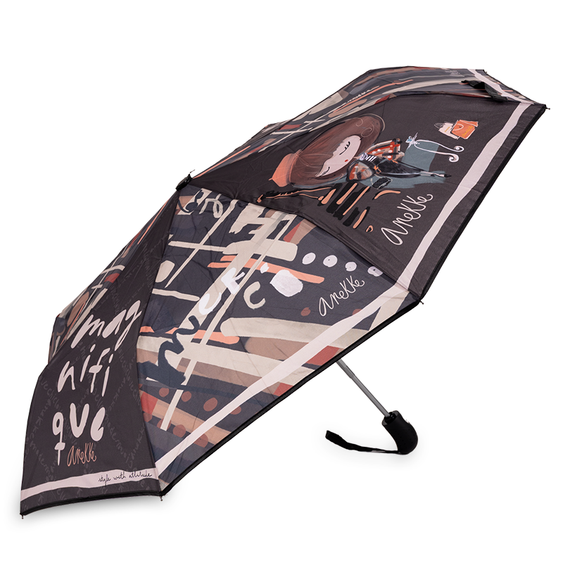 Parasol damski Anekke, w ozdobne motywy z trwałym mechanizmem i wygodną rączką składany, kolorowy, 41483-104