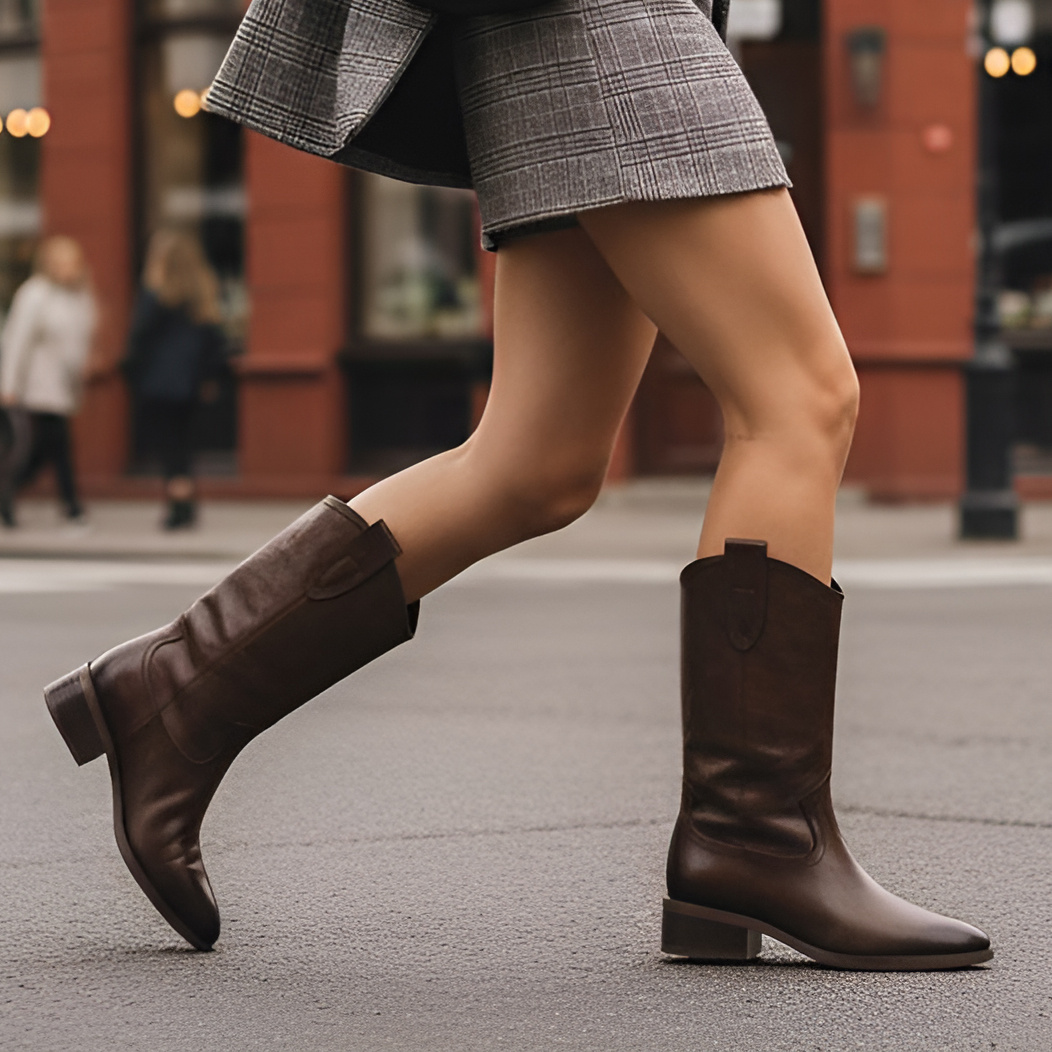 Kozaki damskie S. Barski, na klocku ze skóry naturalnej i wsuwane, brązowe, CR52-667