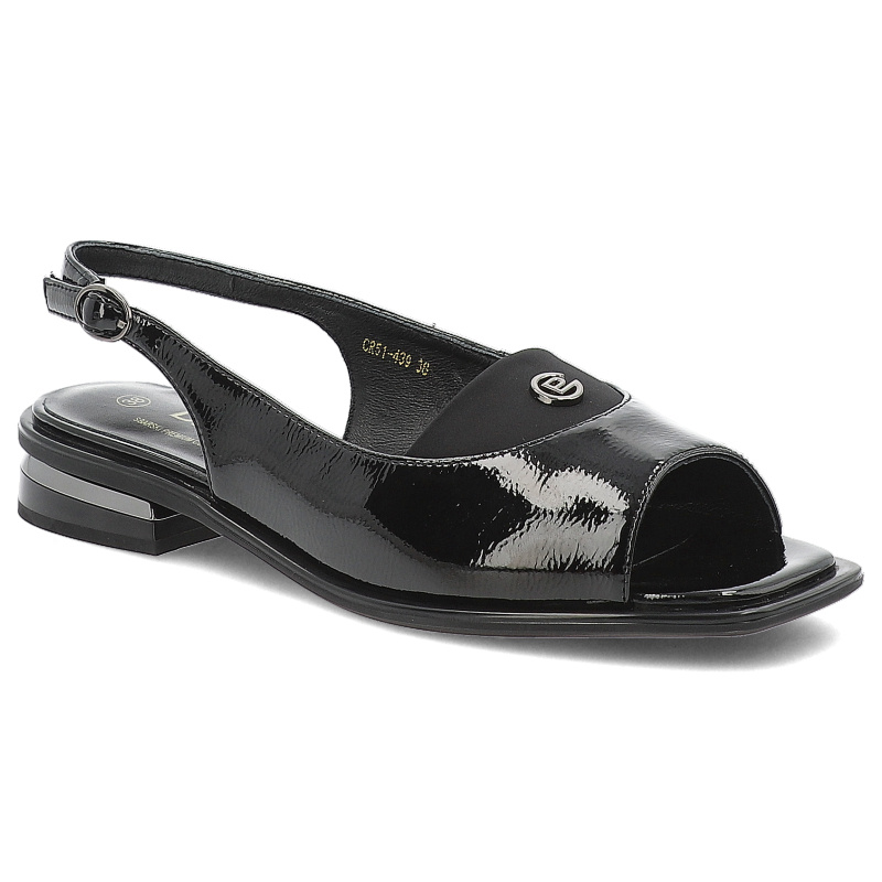 Czarne Sandały S.Barski Modne Lakierowane Buty Damskie
