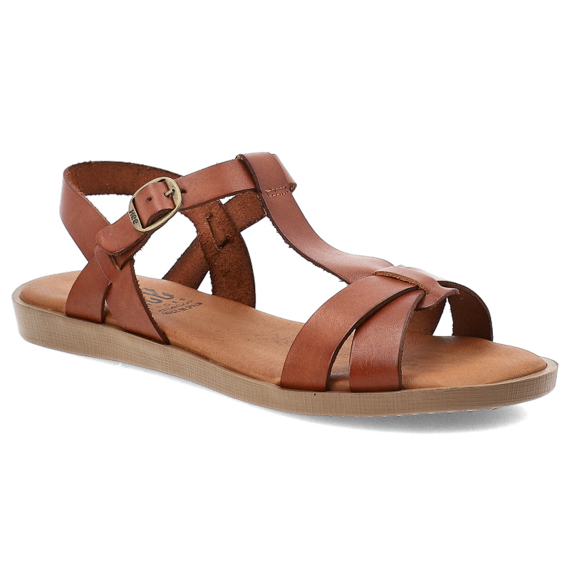 Sandały damskie HEE, na platformie na sprzączkę skórzane licowe i wygodne, brązowe, 23363