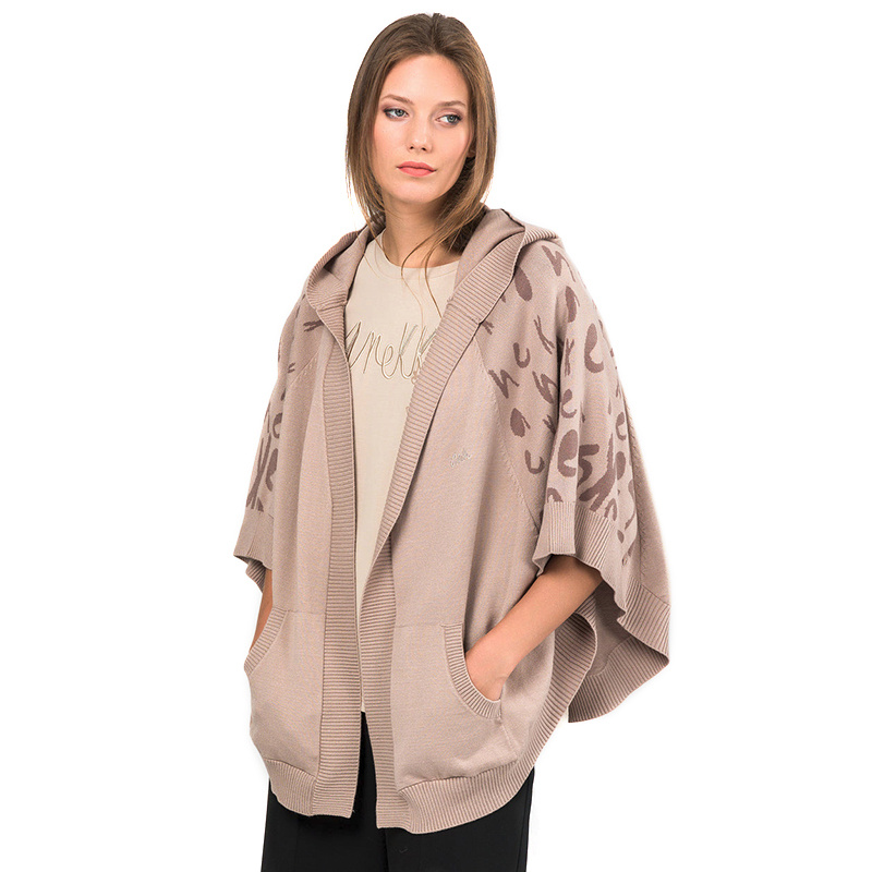 Ponczo damskie Anekke, duże z trwałego materiału we wzory z kieszeniami, beżowe, 41284-011