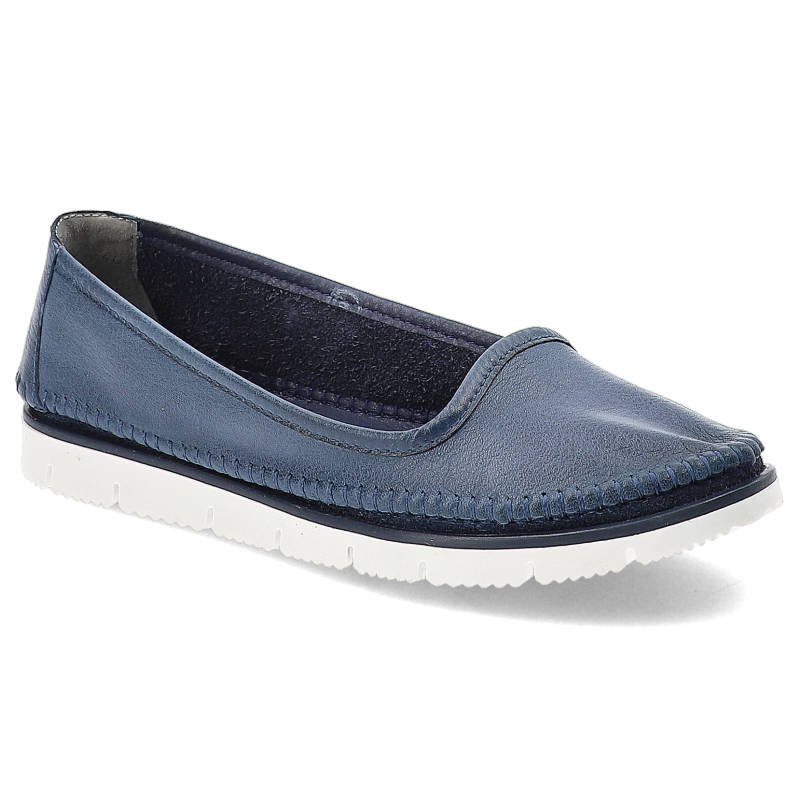 Mokasyny damskie Maciejka, ze skóry naturalnej wsuwane i na płaskiej podeszwie, granatowe, 02462-17-00-0