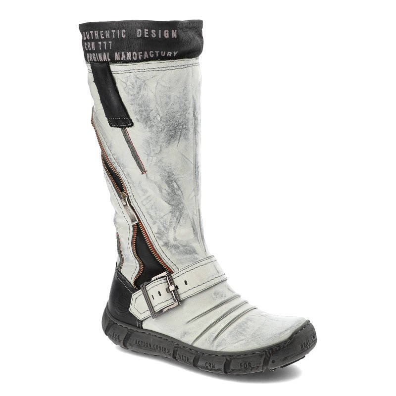 Kozaki damskie Carinii, skóra naturalna z rozpinanym suwakiem i na płaskiej podeszwie, szare, A9954_987-360-000-160