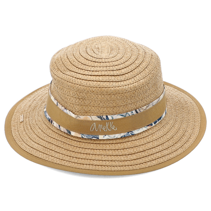 Beżowy Elegancki Słomkowy Kapelusz Damski Anekke