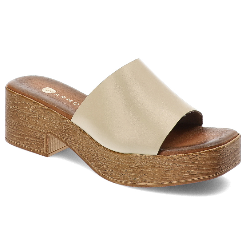 Beżowe Klapki Armodo Modne Obuwie Damskie