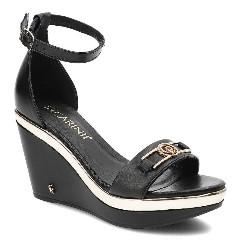 Czarne Sandały Carinii Stylowe Buty Na Koturnie