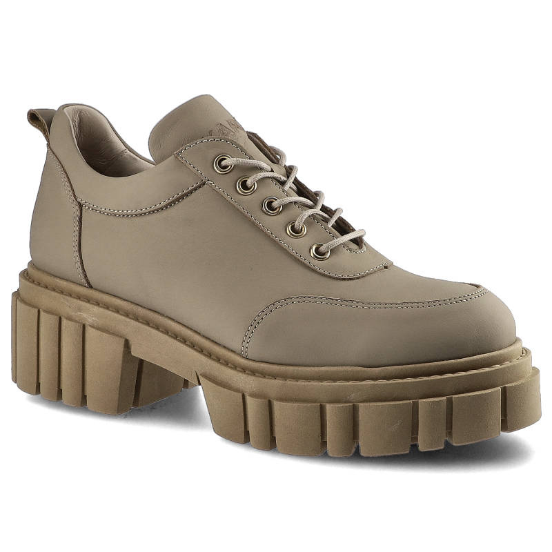 Półbuty damskie Karino, ze skóry naturalnej z gładką cholewką oraz masywną podeszwą o wyrazistej strukturze, jasnobeżowe, 3946-007-P