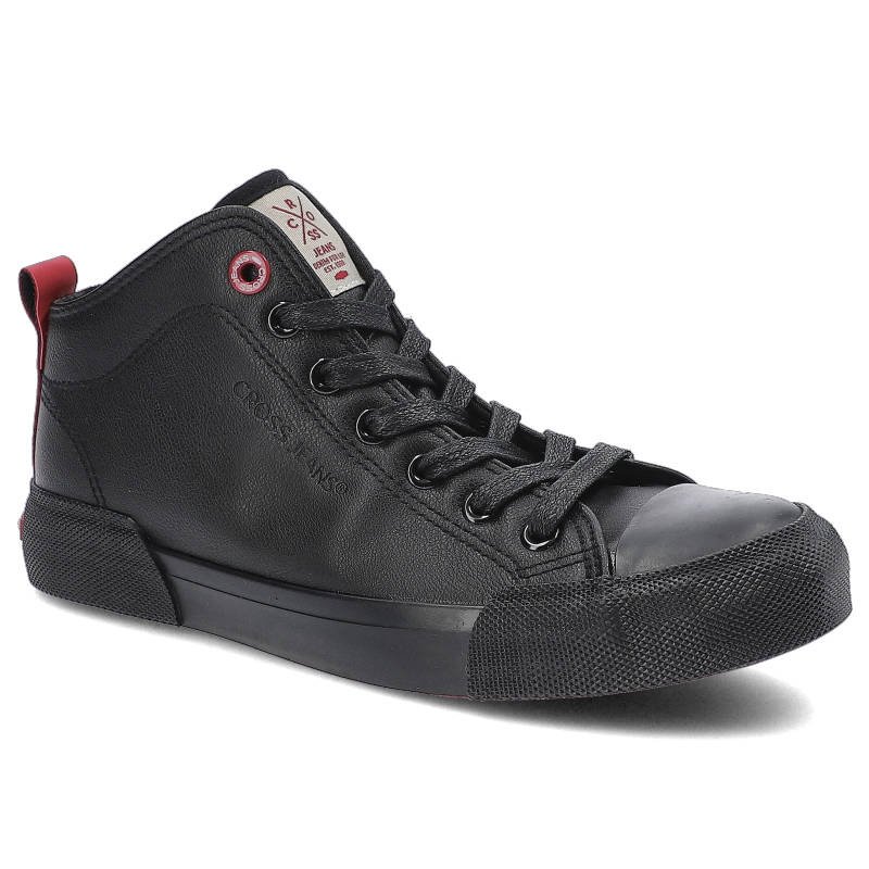 Trampki damskie Cross Jeans, wysokiej jakości materiał syntetyczny z gładką podwyższoną cholewką klasycznym sznurowaniem oraz stabilną grubszą podesz