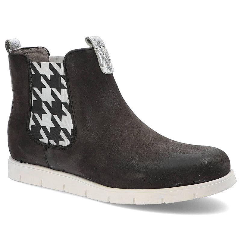 Botki damskie Karino, wsuwane na stabilnej platformie, czarno-srebrne, 1208