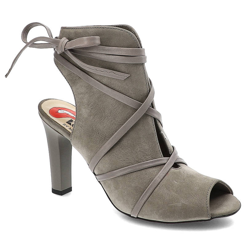 Botki damskie Carinii, skórzane i na obcasie, szare, B3654_-399-H48-000-B16