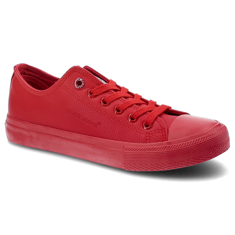 Trampki damskie Cross Jeans, wykonane z materiału o gładkiej powierzchni z klasycznym sznurowaniem gumowym noskiem, czerwone, DD2R4032CFW20