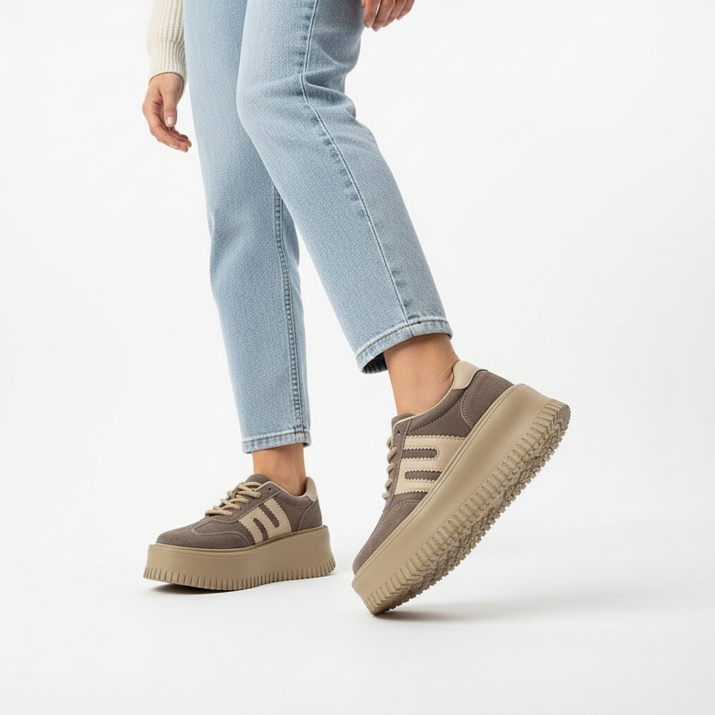 Sneakersy damskie Filippo, cholewka z naturalnej skóry zamszowej z naszywanymi panelami i klasycznym sznurowaniem z wyraźnymi przeszyciami, masywna p