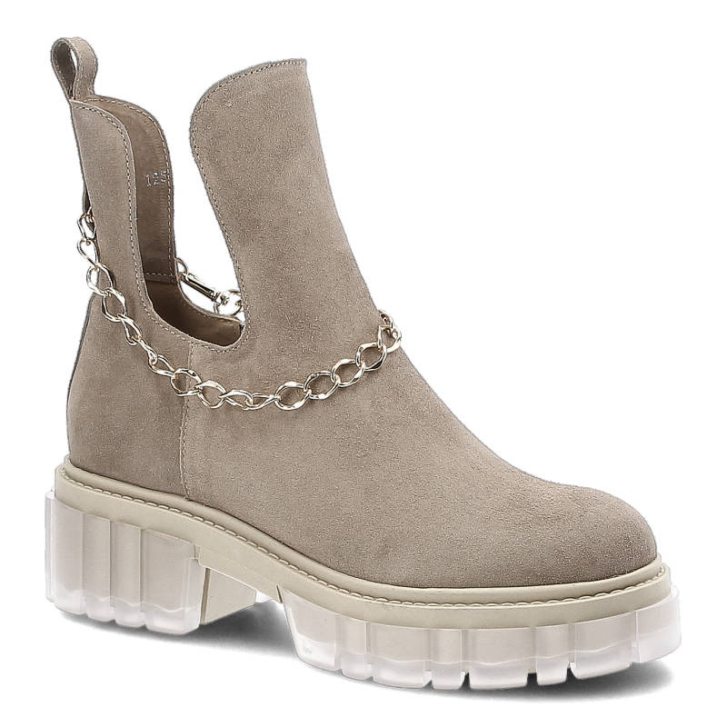 Botki damskie Lemar, miękka zamszowa cholewka masywna podeszwa z transparentnym akcentem i wycięcem po bokach, taupe, 30065-W