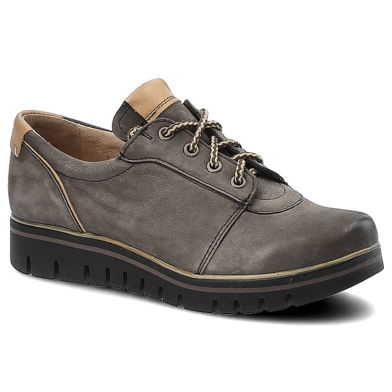 Półbuty damskie Pollonus, ze skóry naturalnej i sznurowane, szary Samuel rudy koniak, 5-0902-027