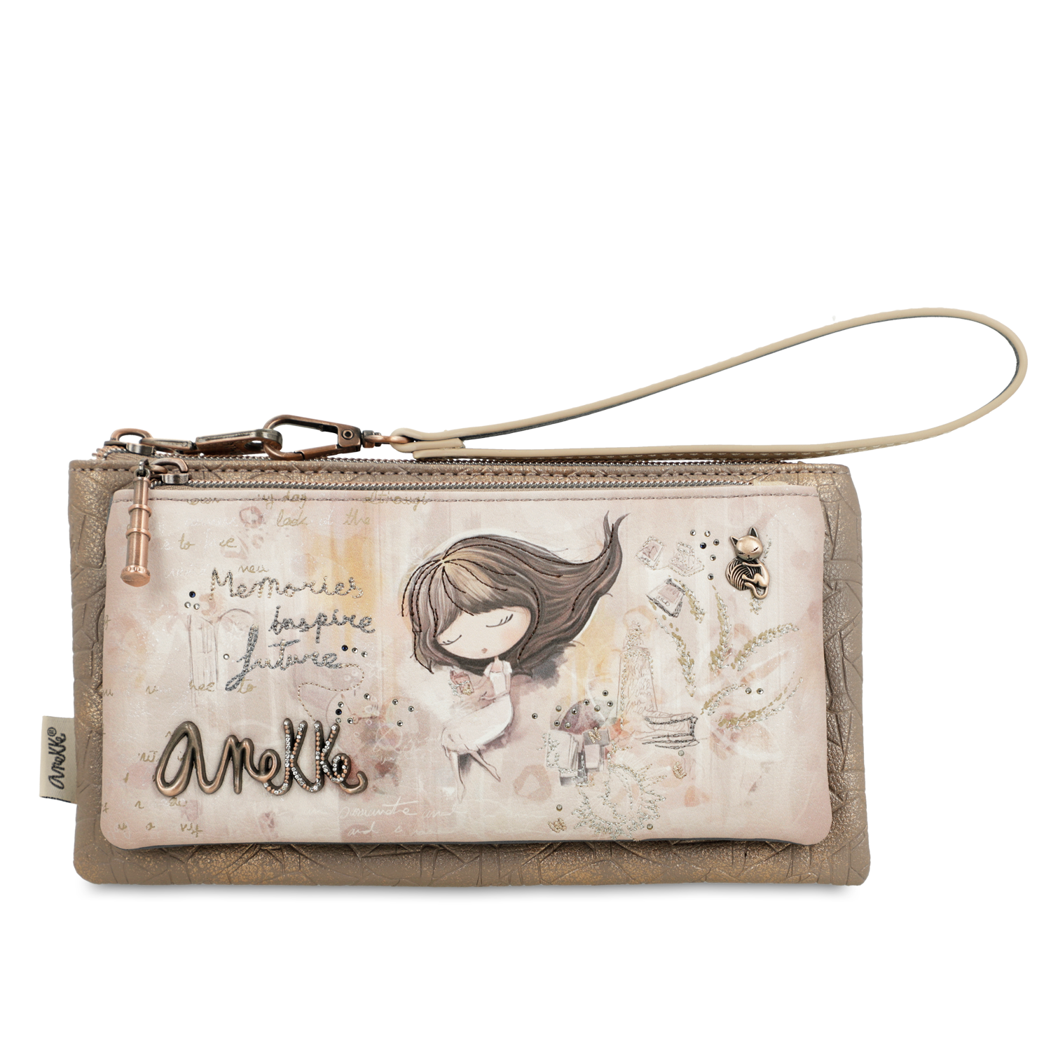 Beżowy Elegancki Damski Portfel Anekke Z Laleczką