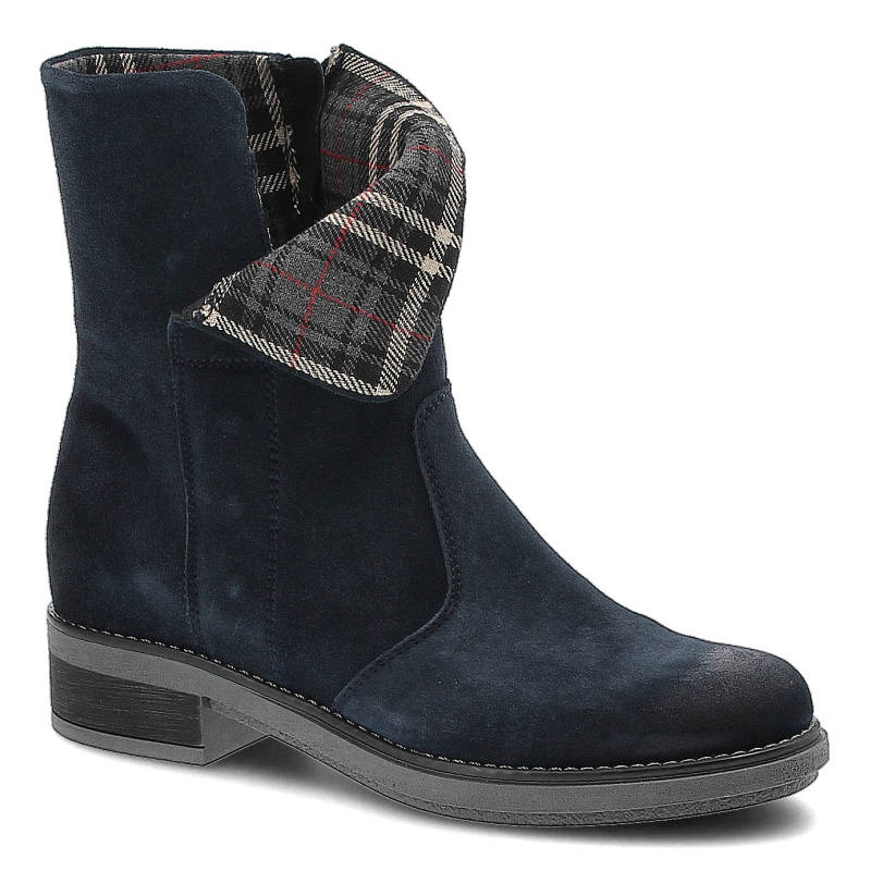 Botki damskie Pollonus, zamszowe i ocieplane filcem, granatowe, 5-1018-003