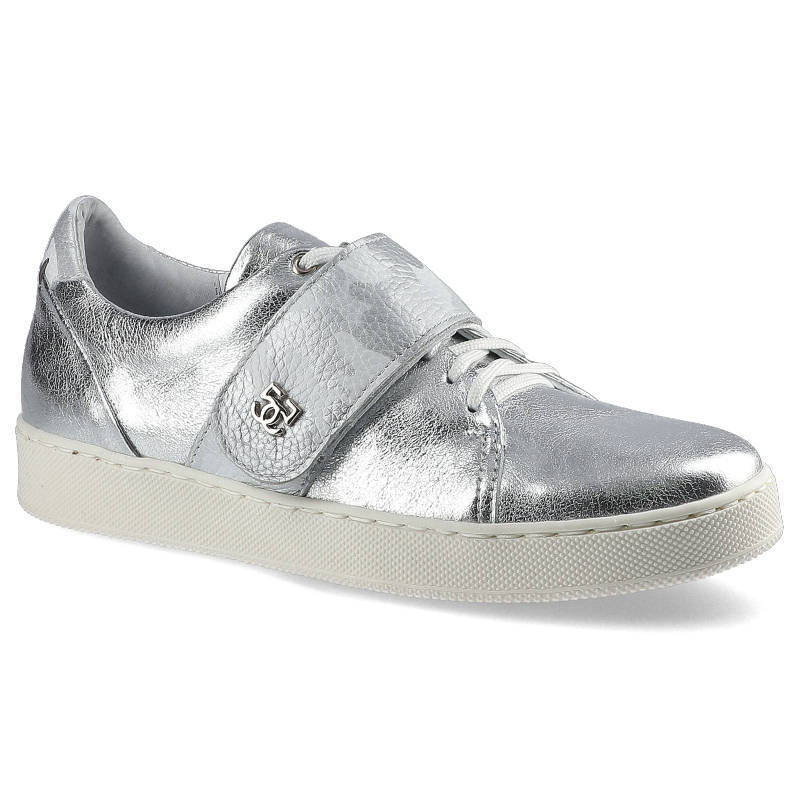 Sneakersy damskie Simen, na solidnej podeszwie zapinane na rzep i sznurowanie, biało-srebrne, 366A