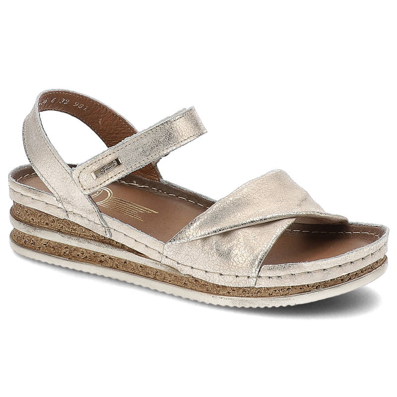 Sandały damskie Lemar, ze skóry naturalnej licowej z krzyżującymi się paskami na przodzie regulowanym zapięciem na rzep skórzanym wnętrzem i warstwow