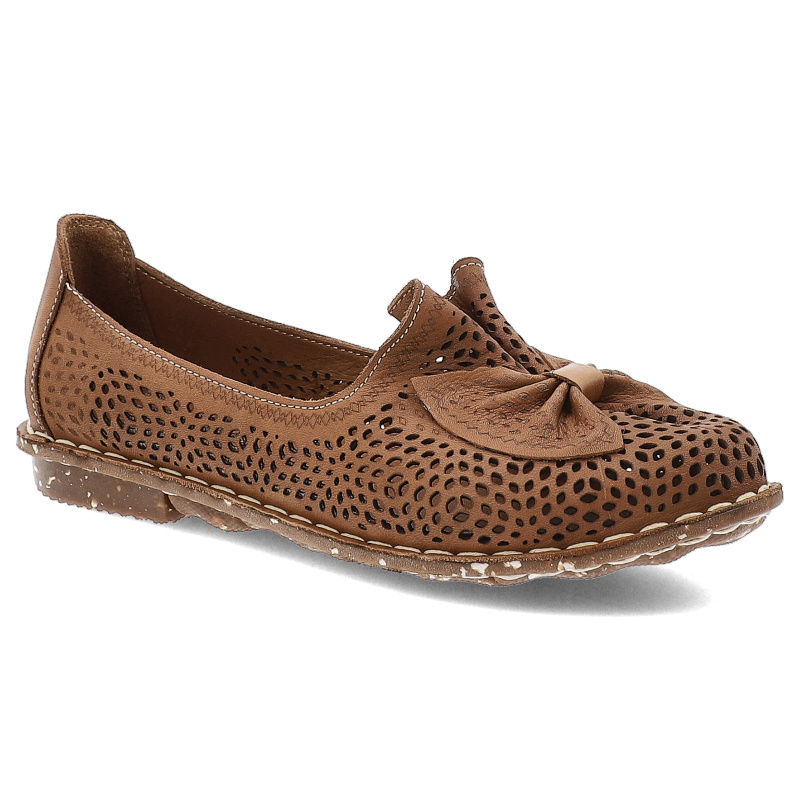 Brązowe Baleriny Ravini Ażurowe Wygodne Obuwie Damskie