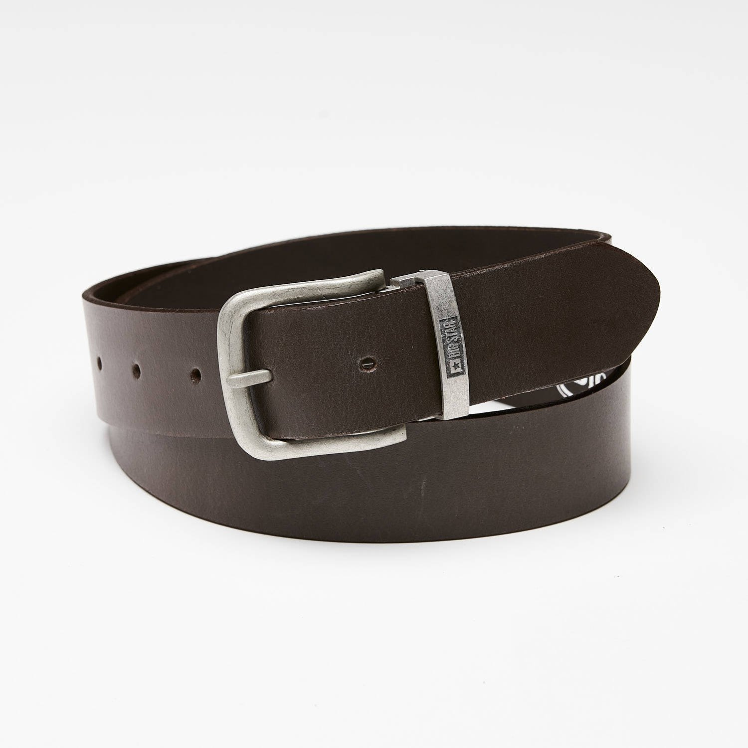 Pasek męski Big Star, naturalna skóra licowa w ciemnobrązowym kolorze z metalową klamrą o matowym wykończeniu oraz klasyczną szerokością do codzienne