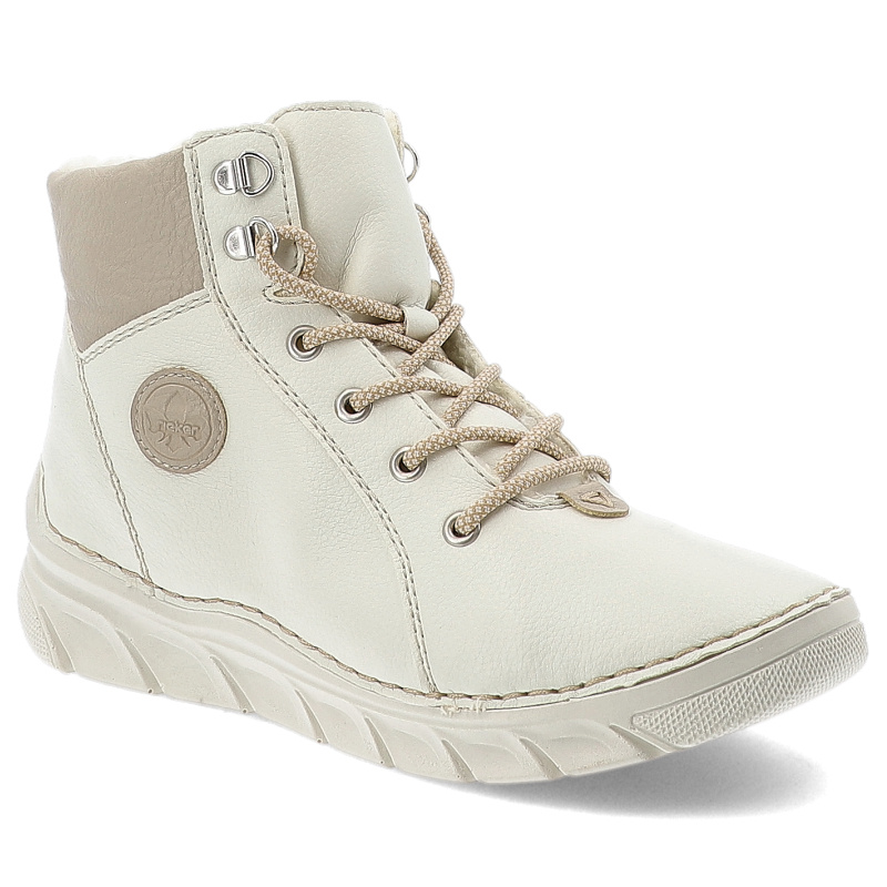 Botki damskie Rieker, na grubej podeszwie antistress zapinane na zamek i za kostkę, białe, 55040-80