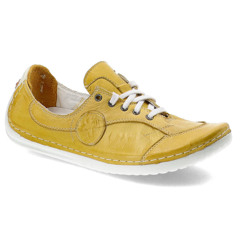 Półbuty damskie Maciejka, skórzane płaskie i sznurowane, żółte, 09203-05