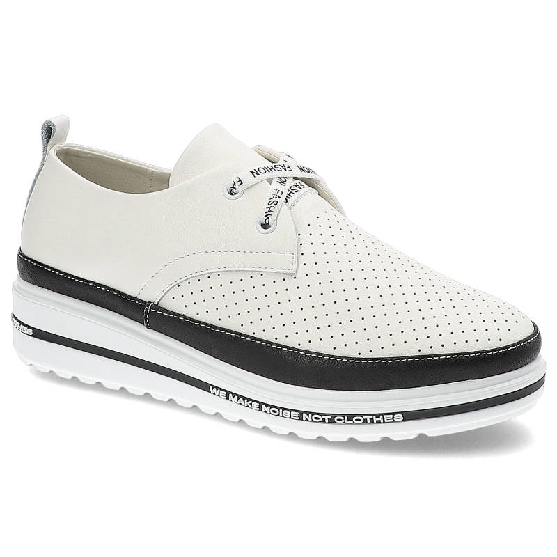 Półbuty damskie Artiker, naturalna skóra licowa z perforowaną cholewką sznurowanym zapięciem, biały, 50C1554