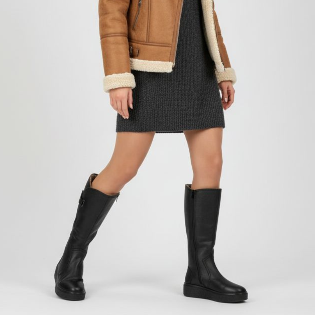 Kozaki damskie Rieker, na grubej platformie z wysoką cholewką skórzaną i ocieplane, czarne, 78853-00