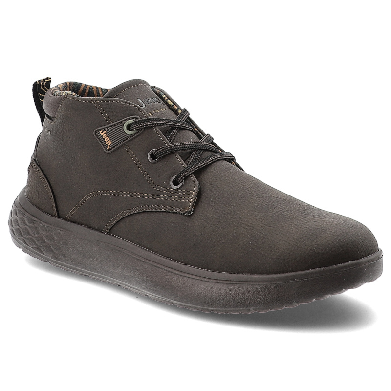 Botki męskie Jeep, na grubej podeszwie z okrągłym noskiem i sznurowane, ciemnobrązowe, JM52122A-030