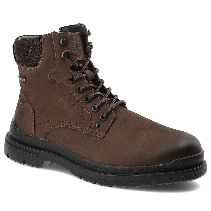 Botki męskie Big Star, ocieplane za kostkę na płaskim obcasie sznurowane i na zamek, brązowe, OO174172