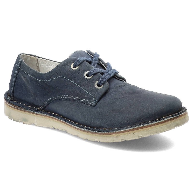 Półbuty damskie Nagaba, ze skóry naturalnej i sznurowane, granatowe, 090 Samuel