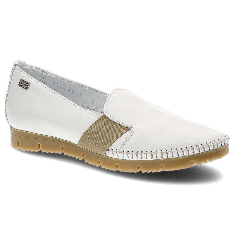 Mokasyny damskie Simen, wsuwane z miękkiej naturalnej skóry, białe, 6999