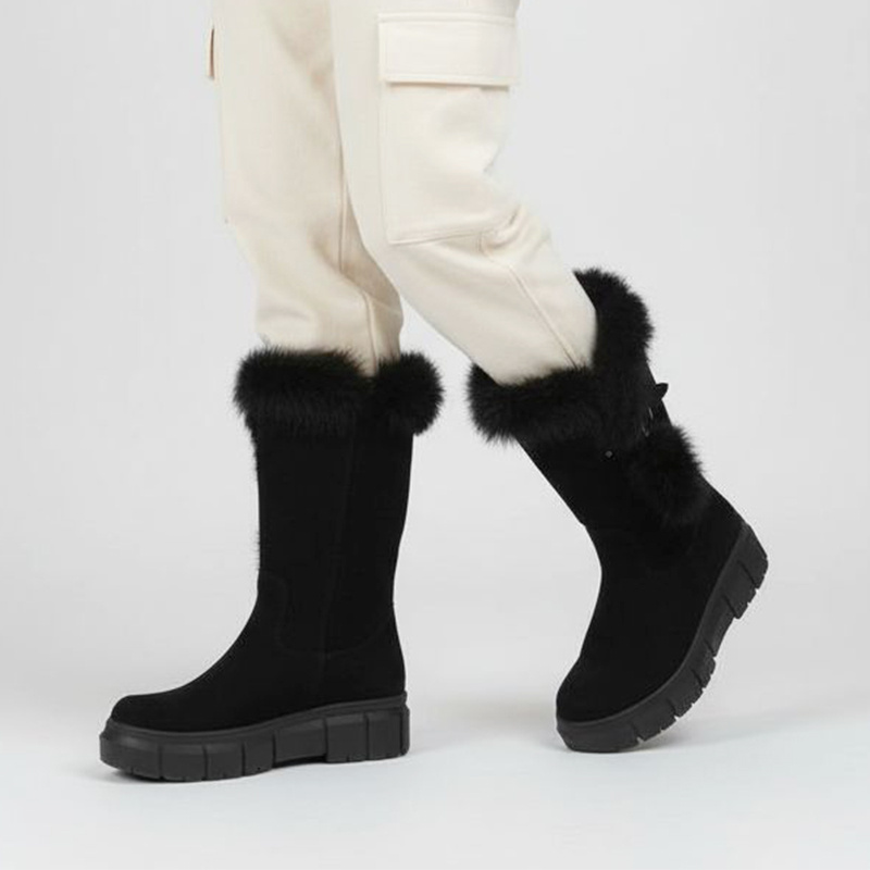 Czarne Kozaki Armodo Ocieplane Obuwie Damskie Z Futerkiem Z Królika