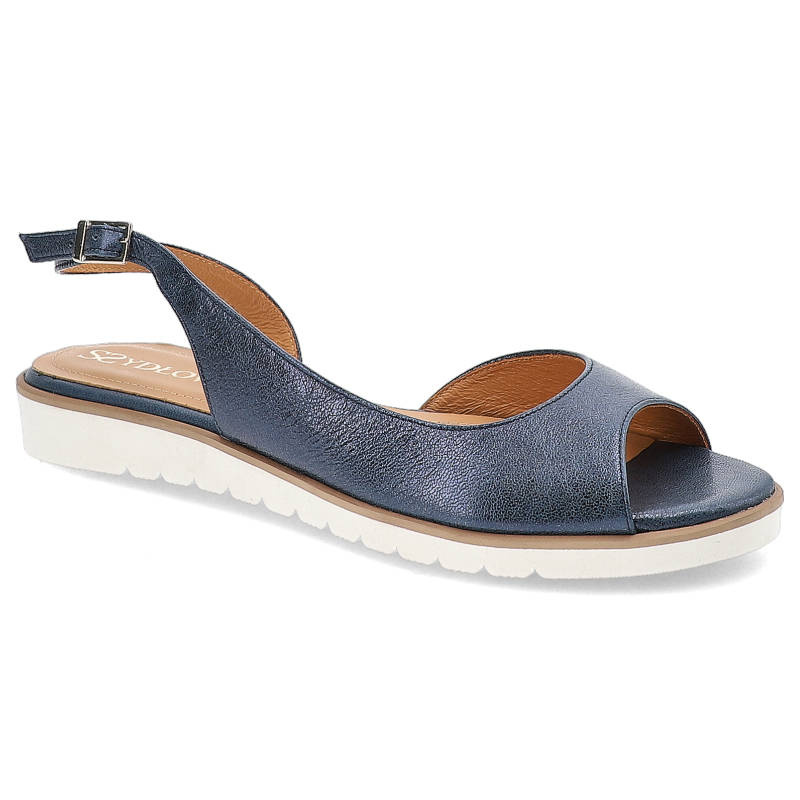 Sandały damskie Szydłowski, skórzane i na płaskiej podeszwie, granatowe, 1848-Granatowy-361