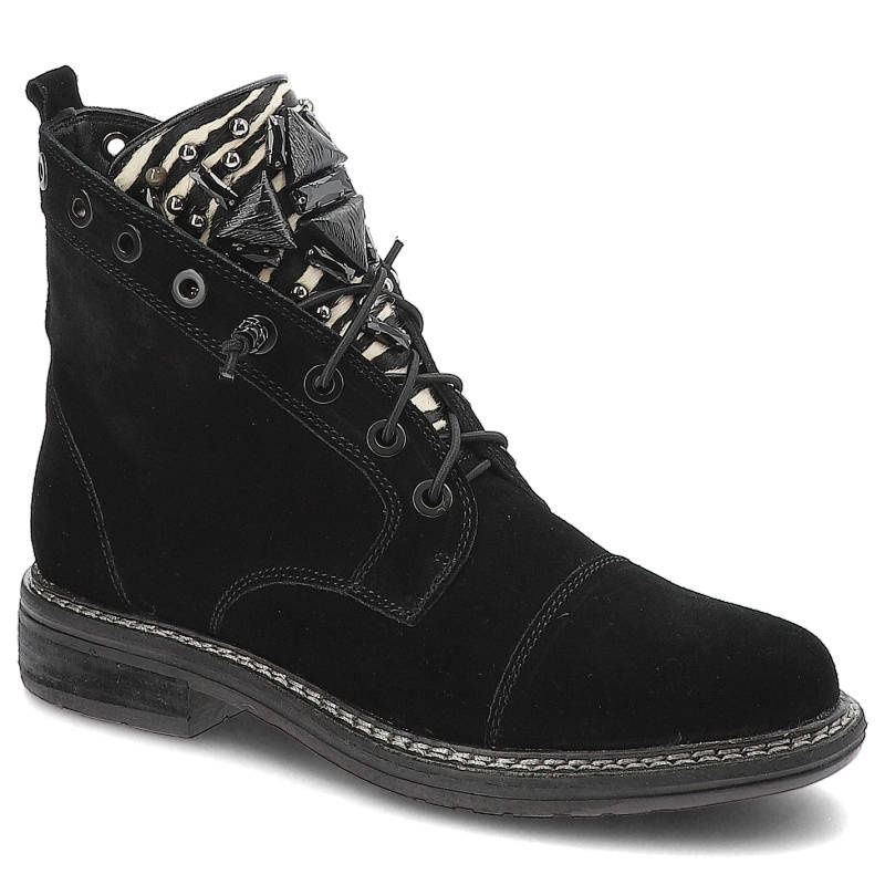 Botki damskie Alma en Pena, cholewka z naturalnej skóry zamszowej z wysoką cholewką i klasycznym sznurowaniem solidna podeszwa z wyraźnym przeszyciem