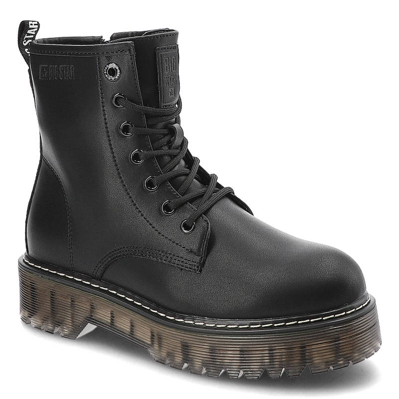 Glany damskie Big Star, cholewka ze skóry ekologicznej z wysoką cholewką i klasycznym sznurowaniem masywna podeszwa, KK274537,