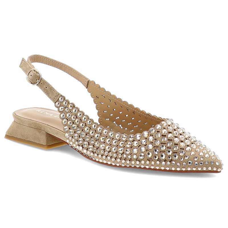 Beżowe Sandały Alma En Pena Eleganckie Obuwie Damskie Z Cyrkoniami