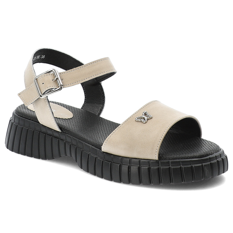 Sandały damskie Filippo, ze skóry naturalnej na płaskim obcasie zapinane sprzączką, beżowe, DS6811-25-BE