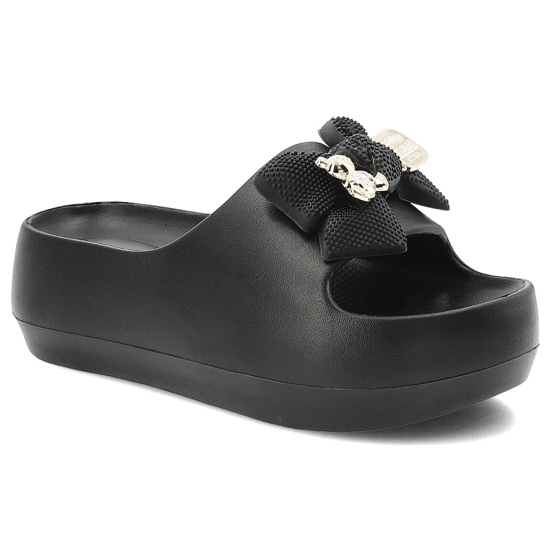 Klapki damskie Filippo, wodoodporne z ozdobami na grubej platformie na basen na wakacje, czarne, DK7111-25-BK