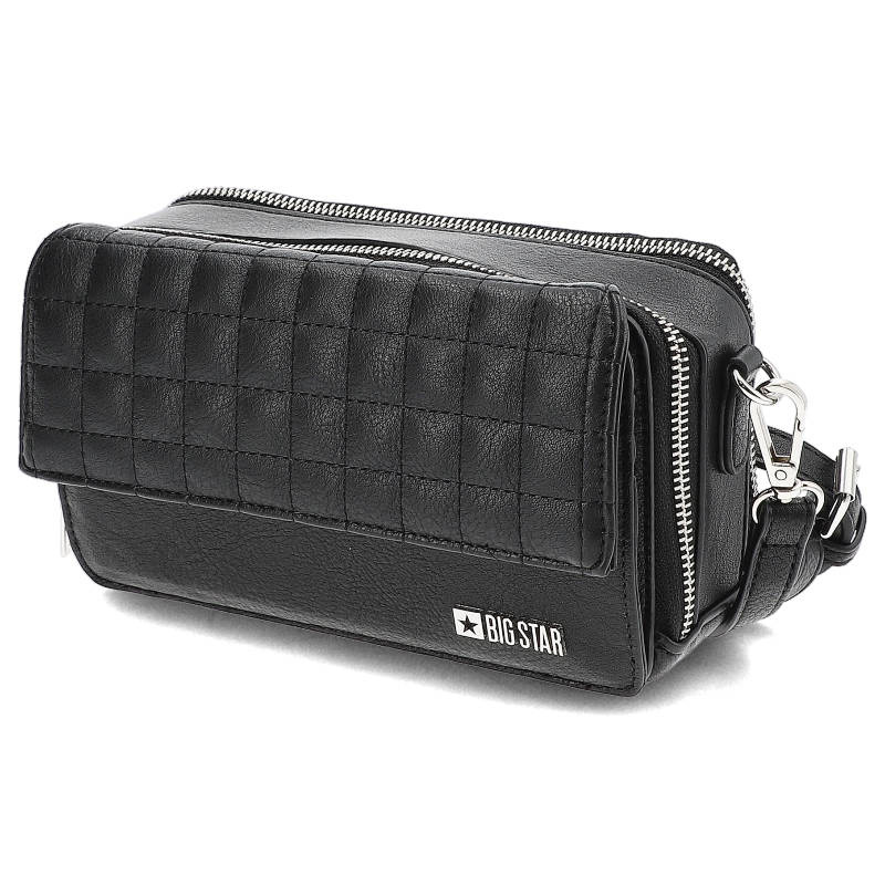 Torebka damska Big Star, zamykana na suwak pikowana struktura regulowany pasek, czarna, KK574149