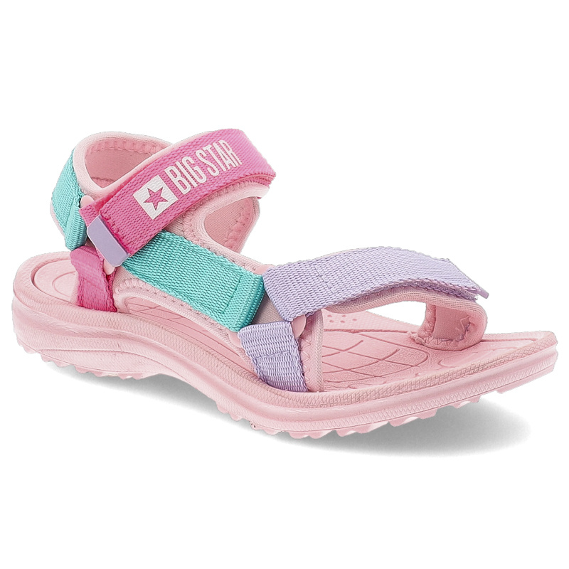 Sandały dziecięce Big Star, na platformie na rzepy pastelowe profilowane, różowe, RR374519