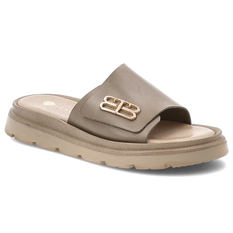 Beżowe Klapki Armodo Modne Płaskie Obuwie Damskie