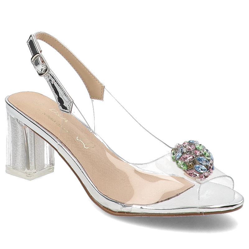 Srebrne Sandały S.Barski Stylowe Obuwie Damskie Z Broszką