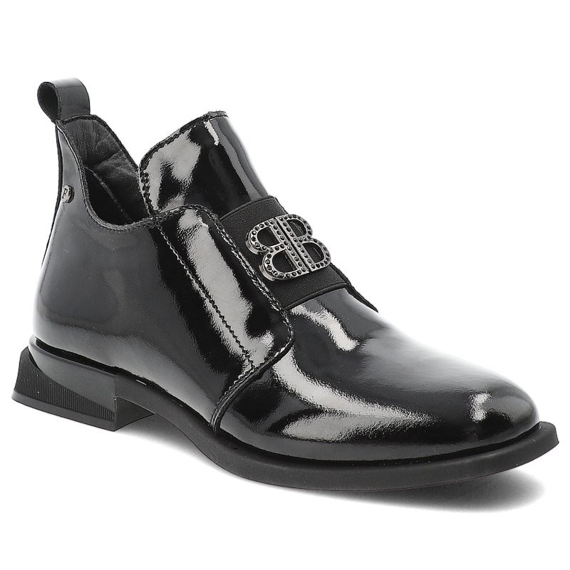 Botki damskie Filippo, skórzane z ozdobą na płaskim obcasie z okrągłym noskiem i na zamek, czarne, DBT4763-25