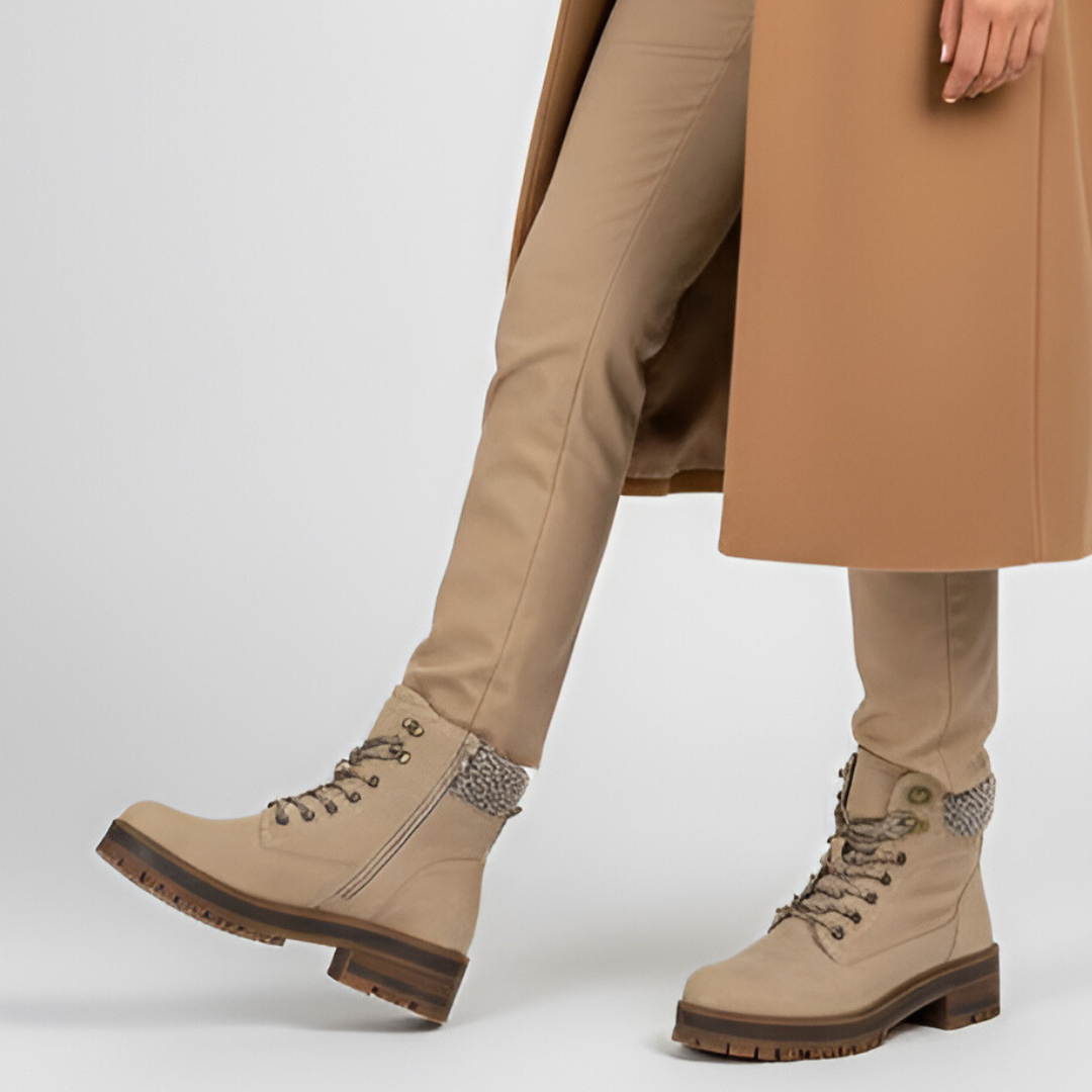 Botki damskie Vinceza, trzewiki na obcasie z eko skóry i zapinane na suwak, beżowe, 87722-BE