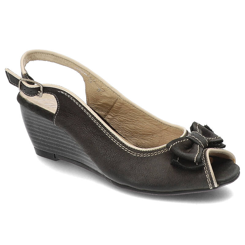 Sandały damskie Libero, skóra licowa z otwartymi palcami i kokardką i zapinanym na sprzączkę, czarne, 1780